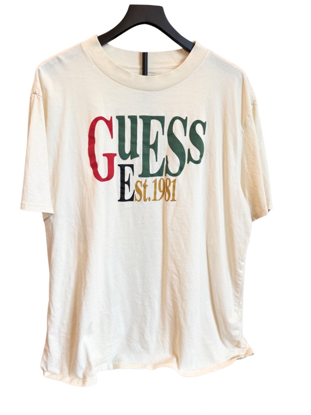 Y2K GUESS Originals Cream Short-Sleeve Logo Tee - XL Unisex